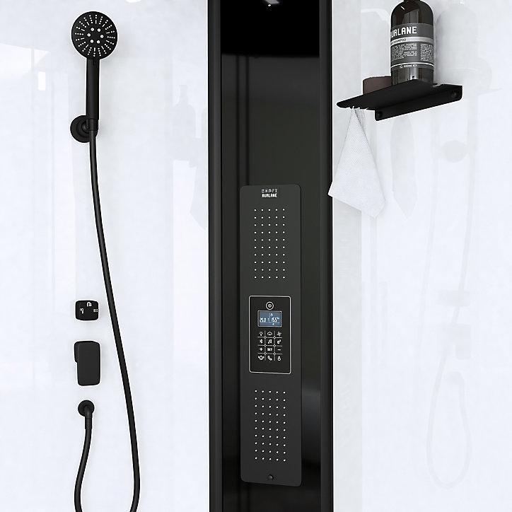 Cabine de douche hydrommassante connectée quart de cercle 95 x 95 cm, noir et blanc, Galedo Hammam Round