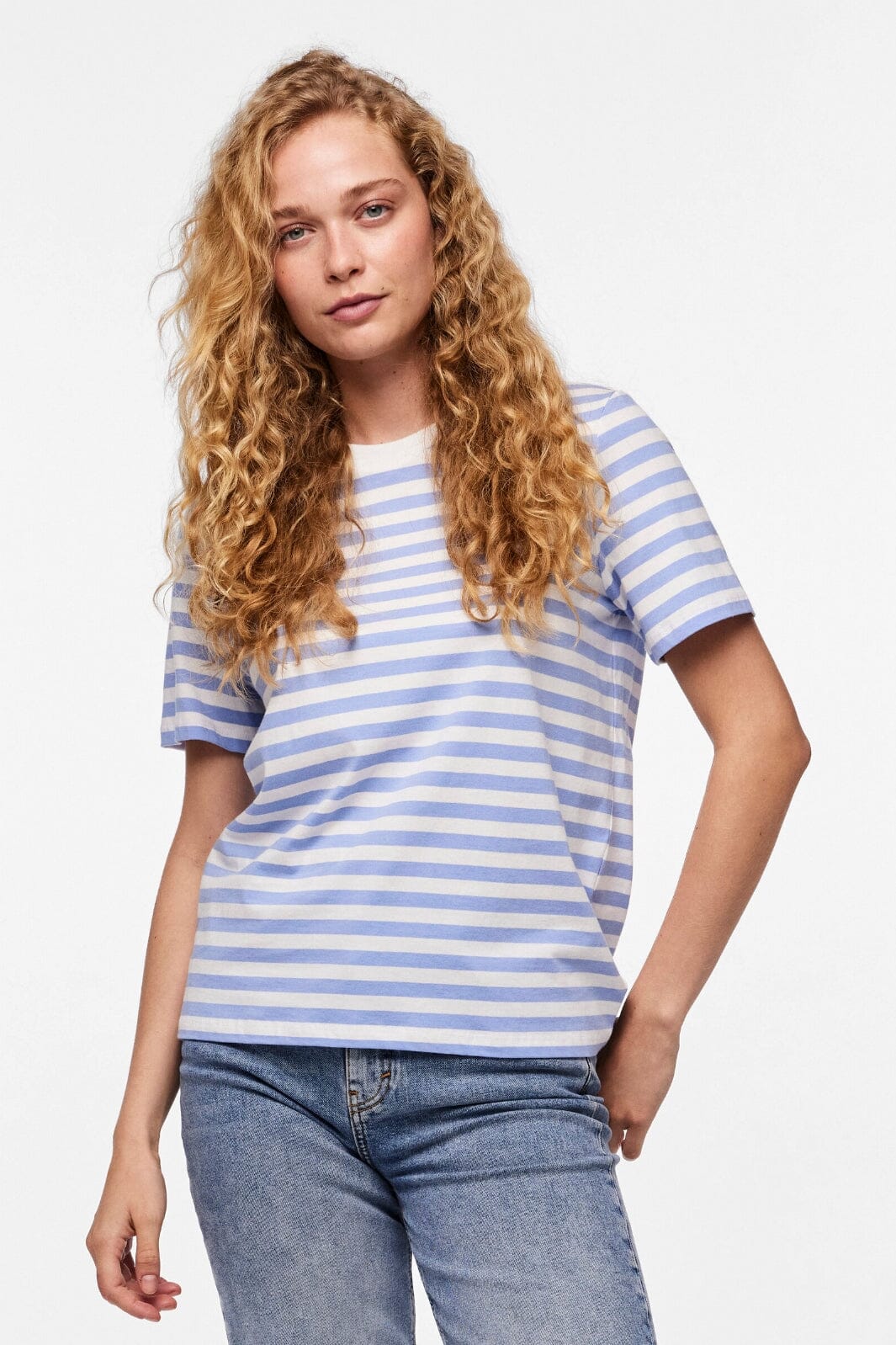 Pieces Pcria Ss Tee Stripes 4400582 hydrangea bright white