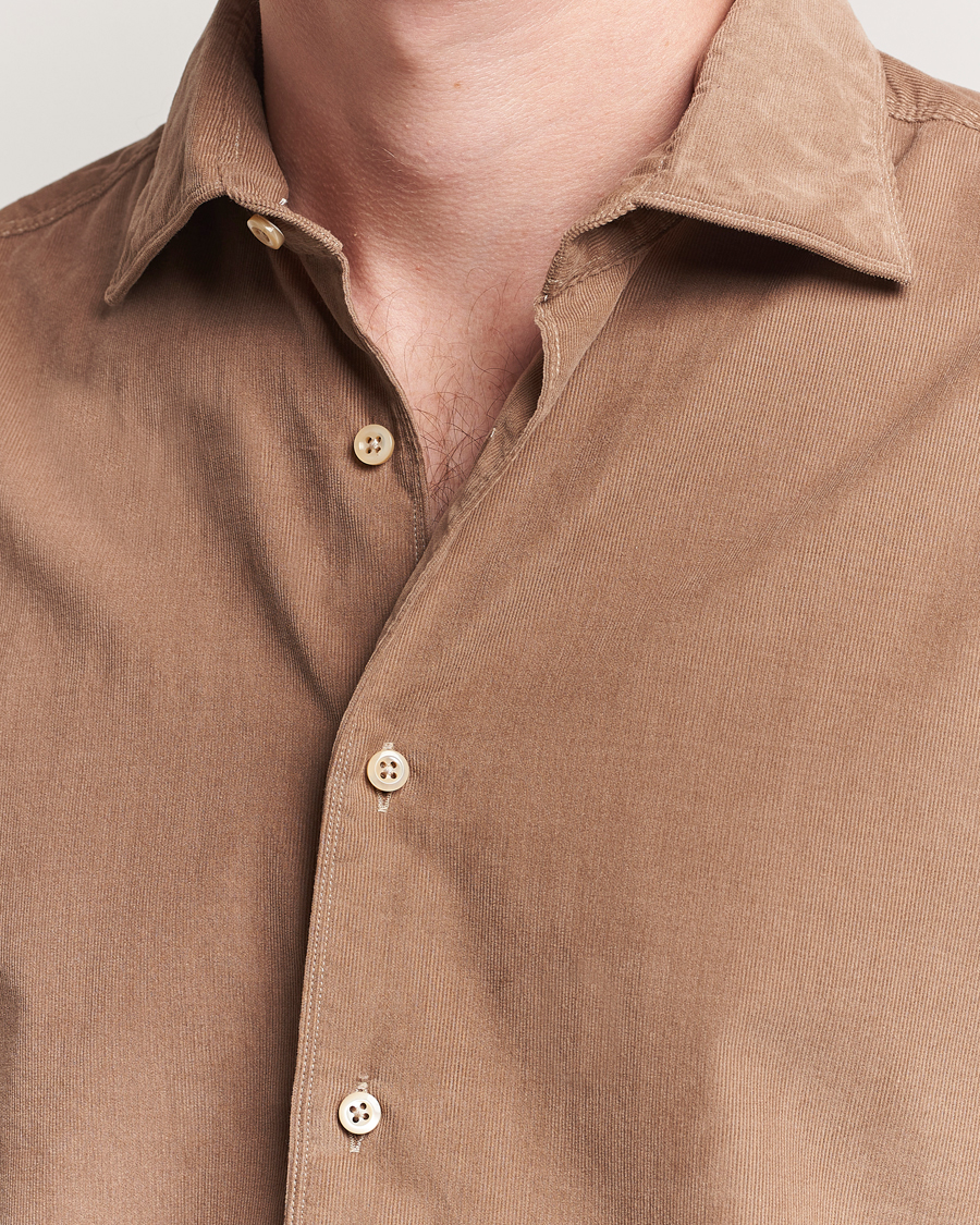 Stenströms Regular Fit Cut Away Cord Shirt Brown