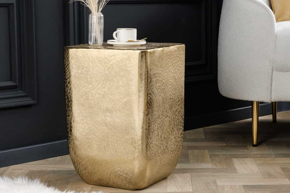 Design Beistelltisch UNIT 45cm gold Hammerschlag handmade Metall Aluminium