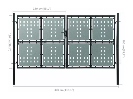 Portail simple de cl?ture Noir 300x200 cm