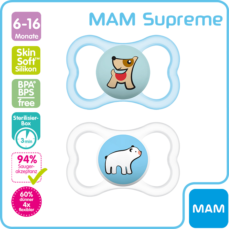MAM Supreme Nuggi Silikon 6-16 Monate 2 Stk