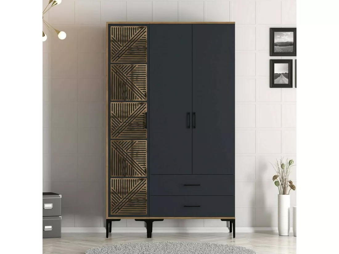 Garde-robe 3 portes Dgalbiat, Meubles de chambre, Penderie de plain-pied, Placard à vêtements, 120x48h201 cm, Noyer et Anthracite