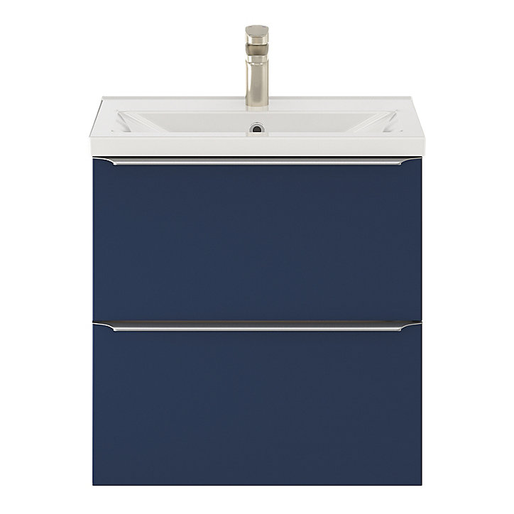 Ensemble salle de bains l.60 cm meuble à suspendre faible profondeur Imandra bleu nuit mat + plan vasque céramique blanc
