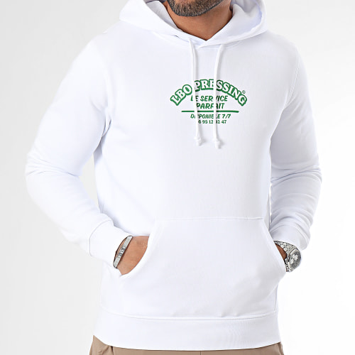 Sweat Capuche Drop Collection Pressing Blanc Vert