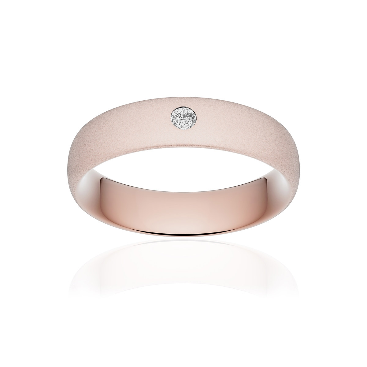 Alliance or 750 rose sablé ruban confort 5,5mm diamant brillant