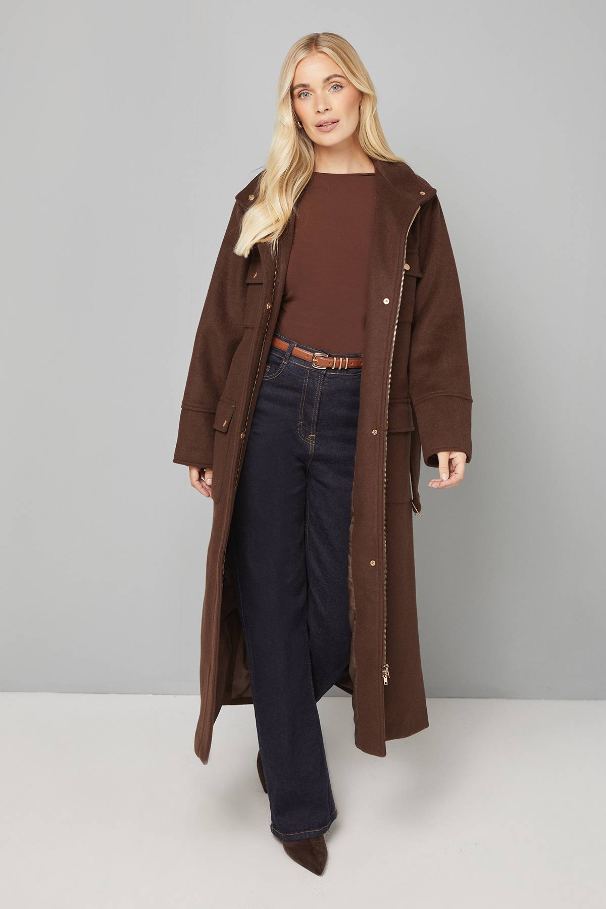 Wallis Manteau Militaire Ceinturé à Col Structuré avec Boutons