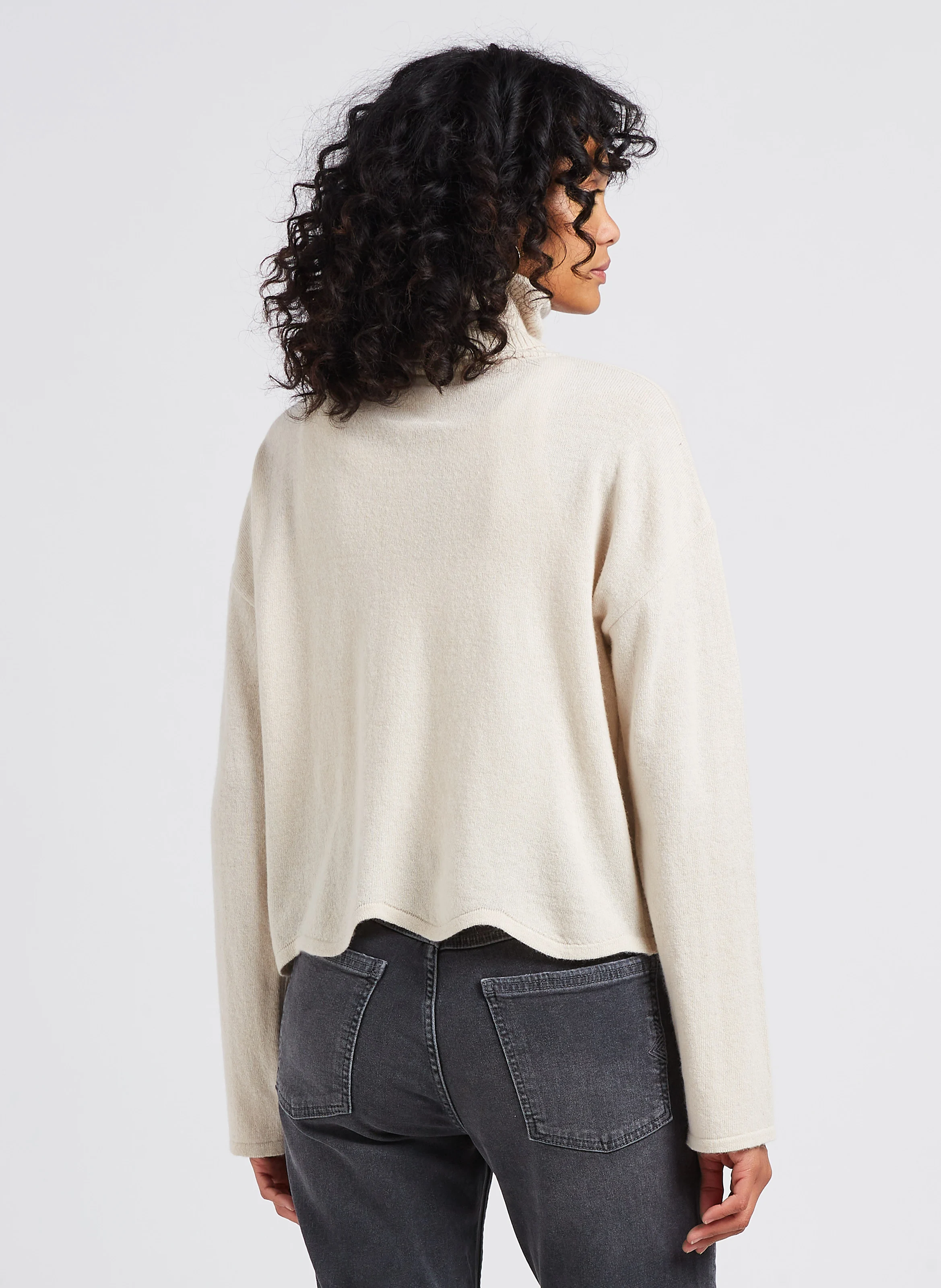 JESSE - Pull col roulé droit en maille mélangée | Beige