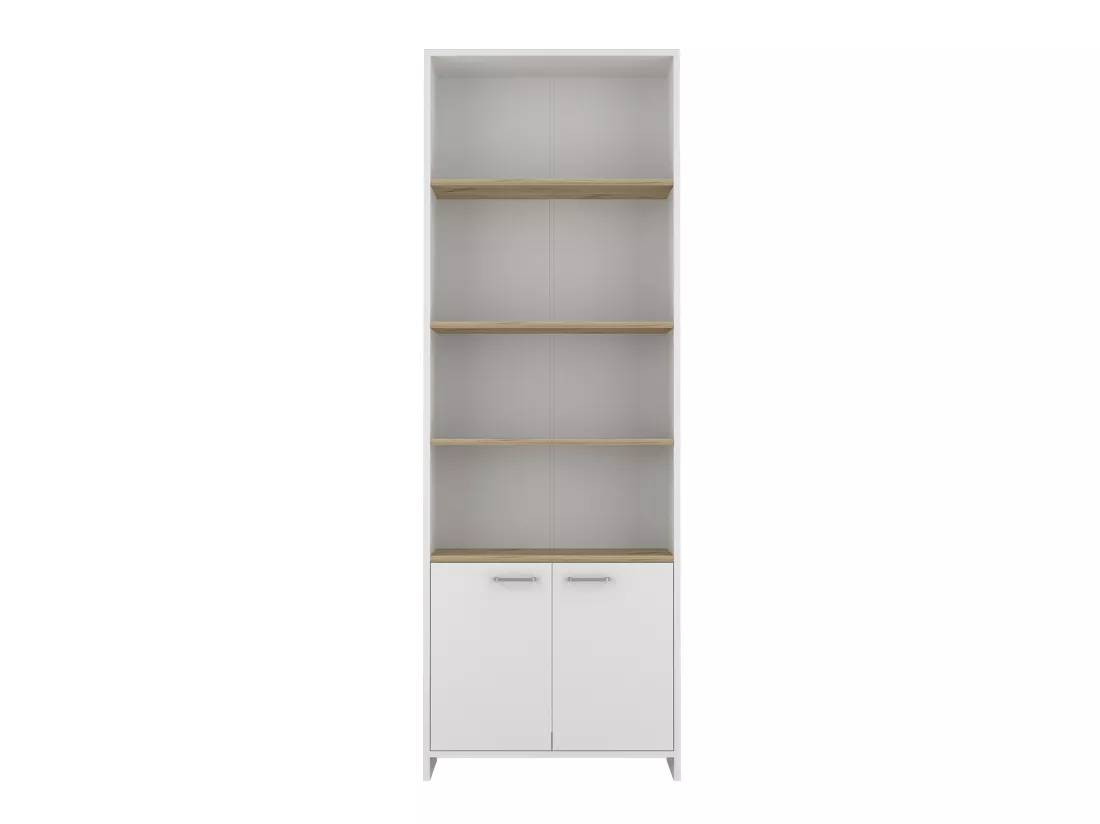 Bibliothèque Z63 étagère de 4 étagères ouvertes et un tiroir, 180,6 cm de haut x 63 cm de large x 26 cm de profondeur, blanc / dune