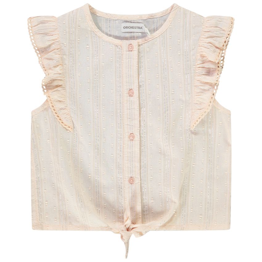 Chemise en voile plumetis à manches courtes volantées pour fille - Rose