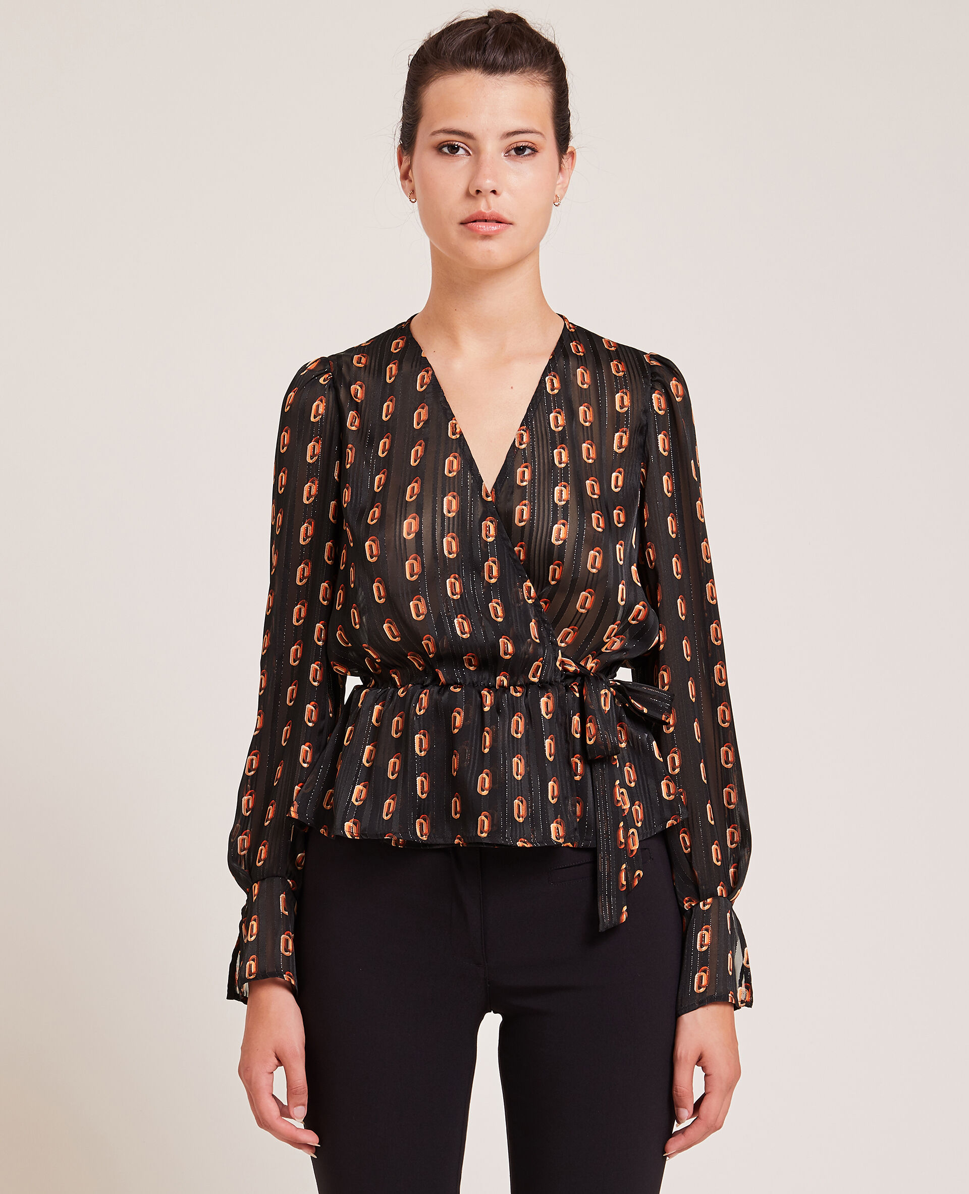 Blouse cache-cœur fils métallisés - Noir