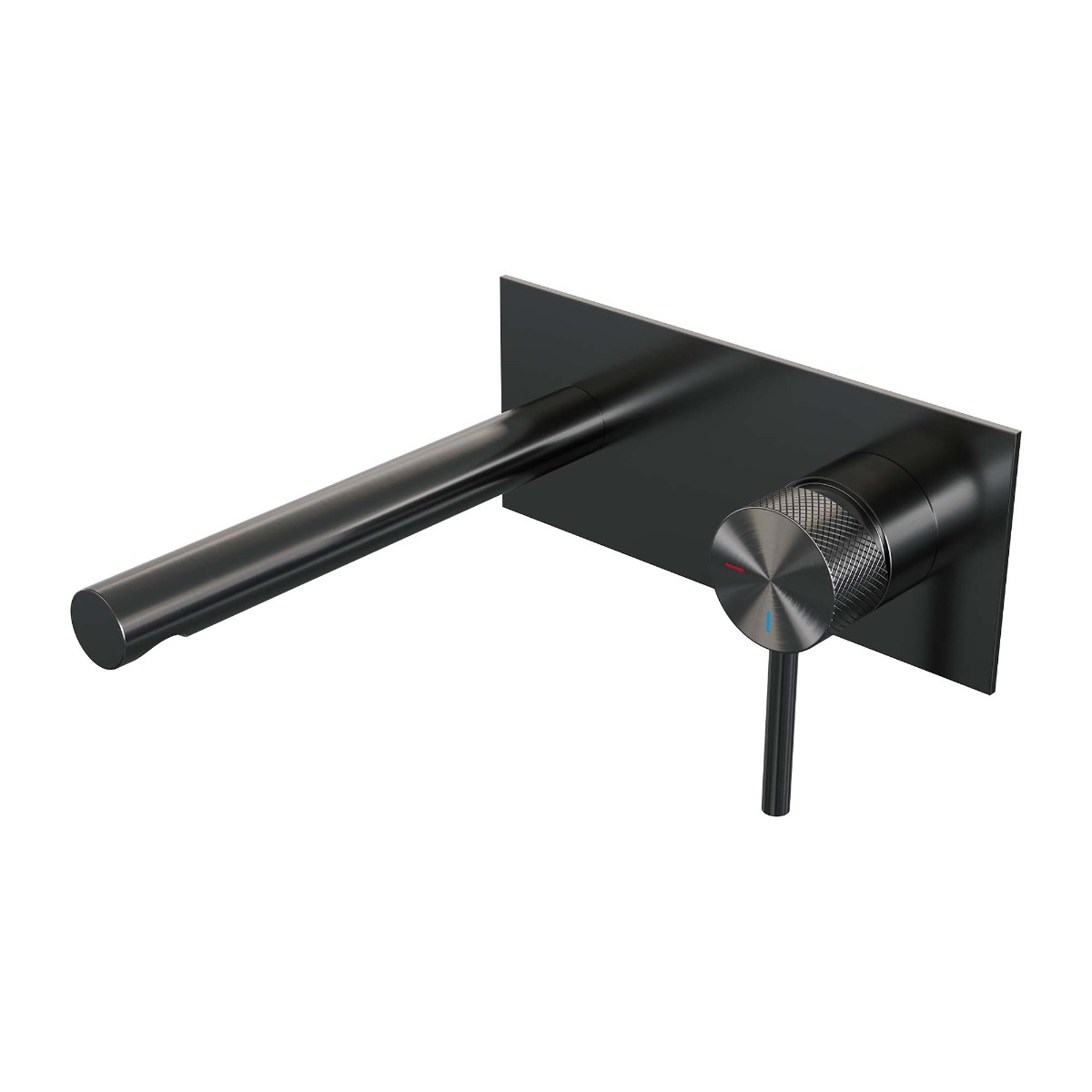 Brauer Gunmetal Carving inbouw wastafelkraan plaat met rechte uitloop, lange handgreep en ColdStart gunmetal geborsteld PVD rechts