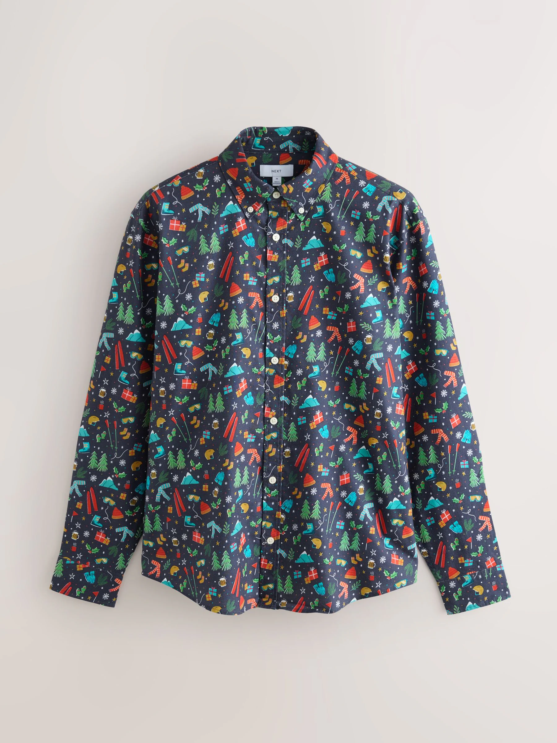Donkerblauw - Overhemd met kerstprint en lange mouwen