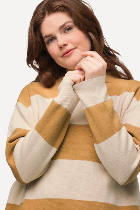 Pullover, Streifen, Stehkragen, Langarm, Biobaumwolle