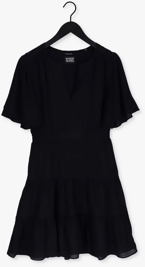 SCOTCH & SODA zwarte scotch & soda mini jurk midi-length paneled dress with gathering details