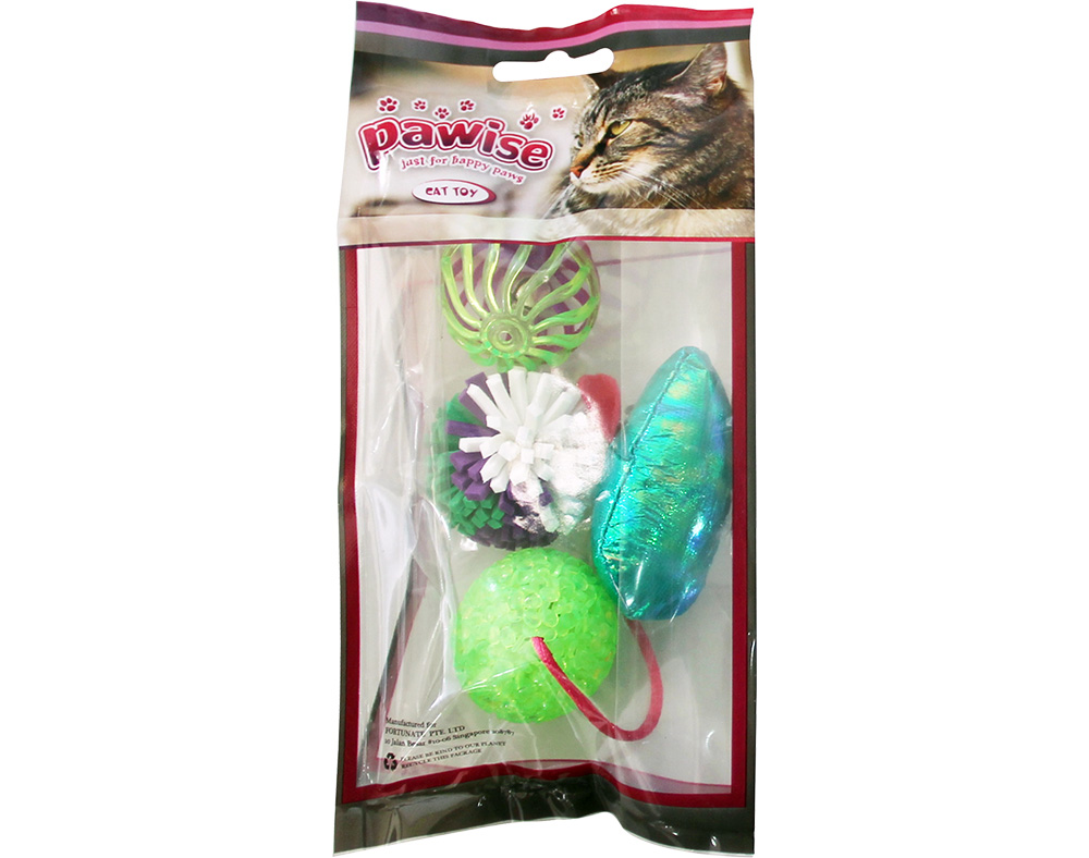 BRINQUEDO PARA GATO PAWISE BOLAS PACK 4 UNIDADES