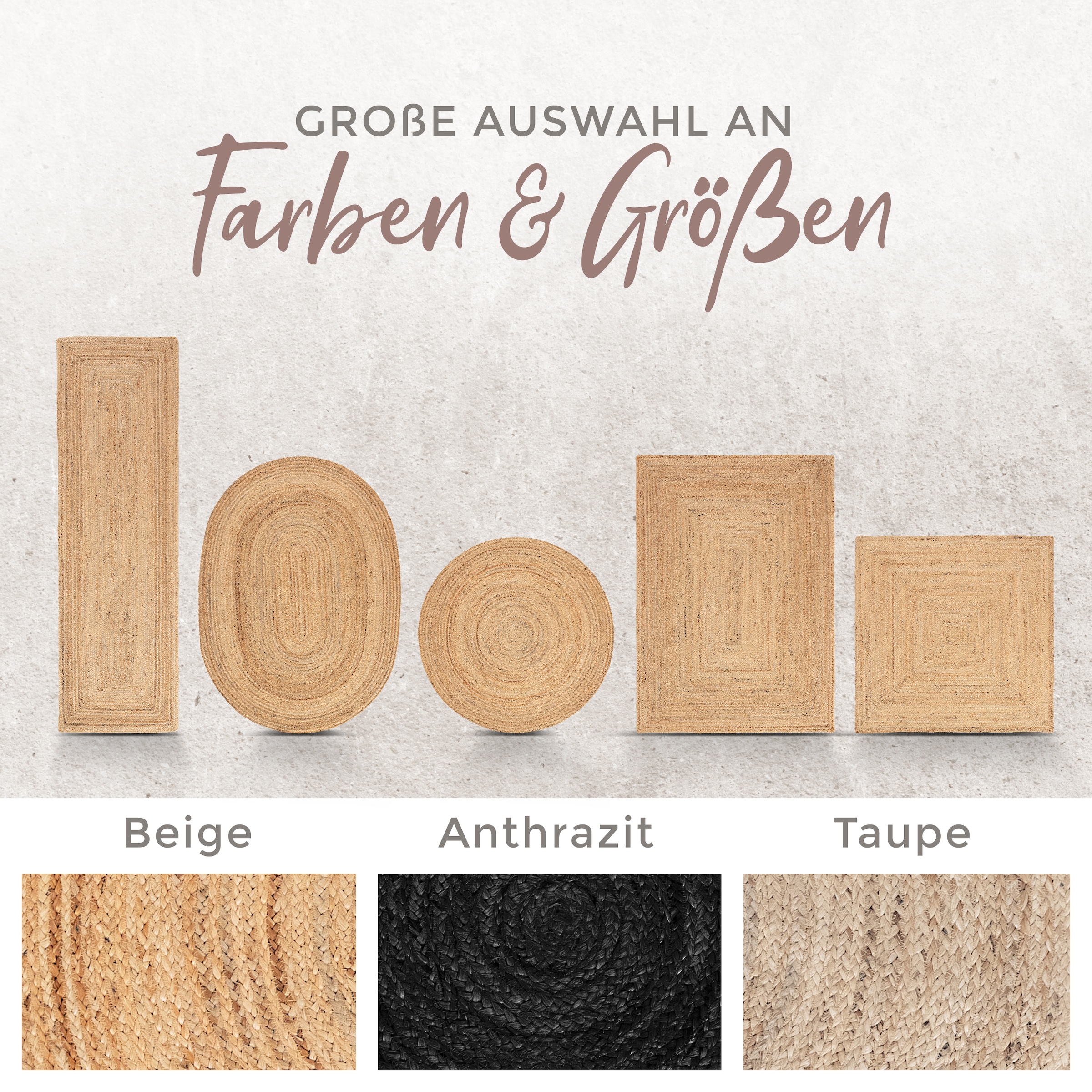 carpetfine Teppich »Nele  Juteteppich Naturfaser« rund 6 mm Höhe geflochtener Wendeteppich aus 100%Jute, in rund und oval, viele Grössen