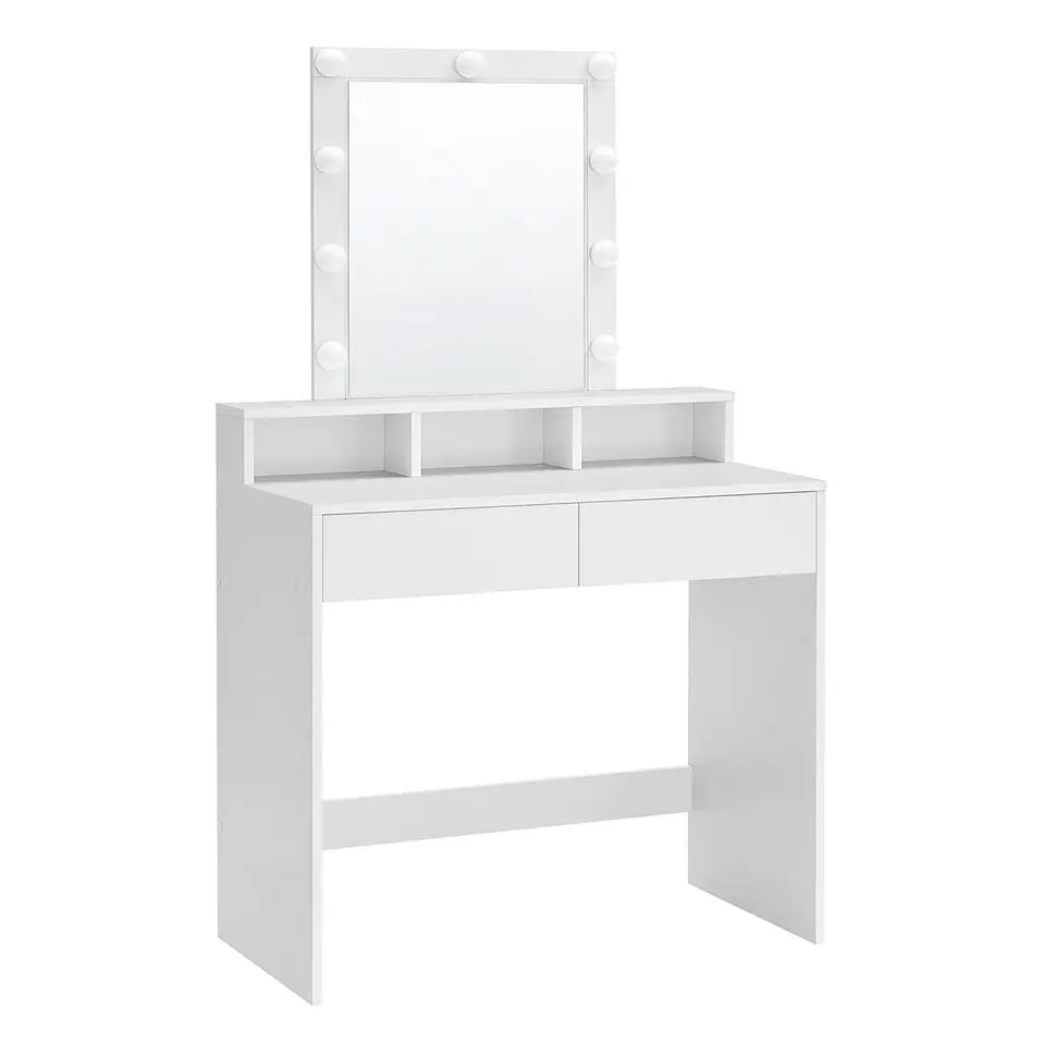 Bobbel Home - Witte Kaptafel - Rechthoekige spiegel - Gloeilampen