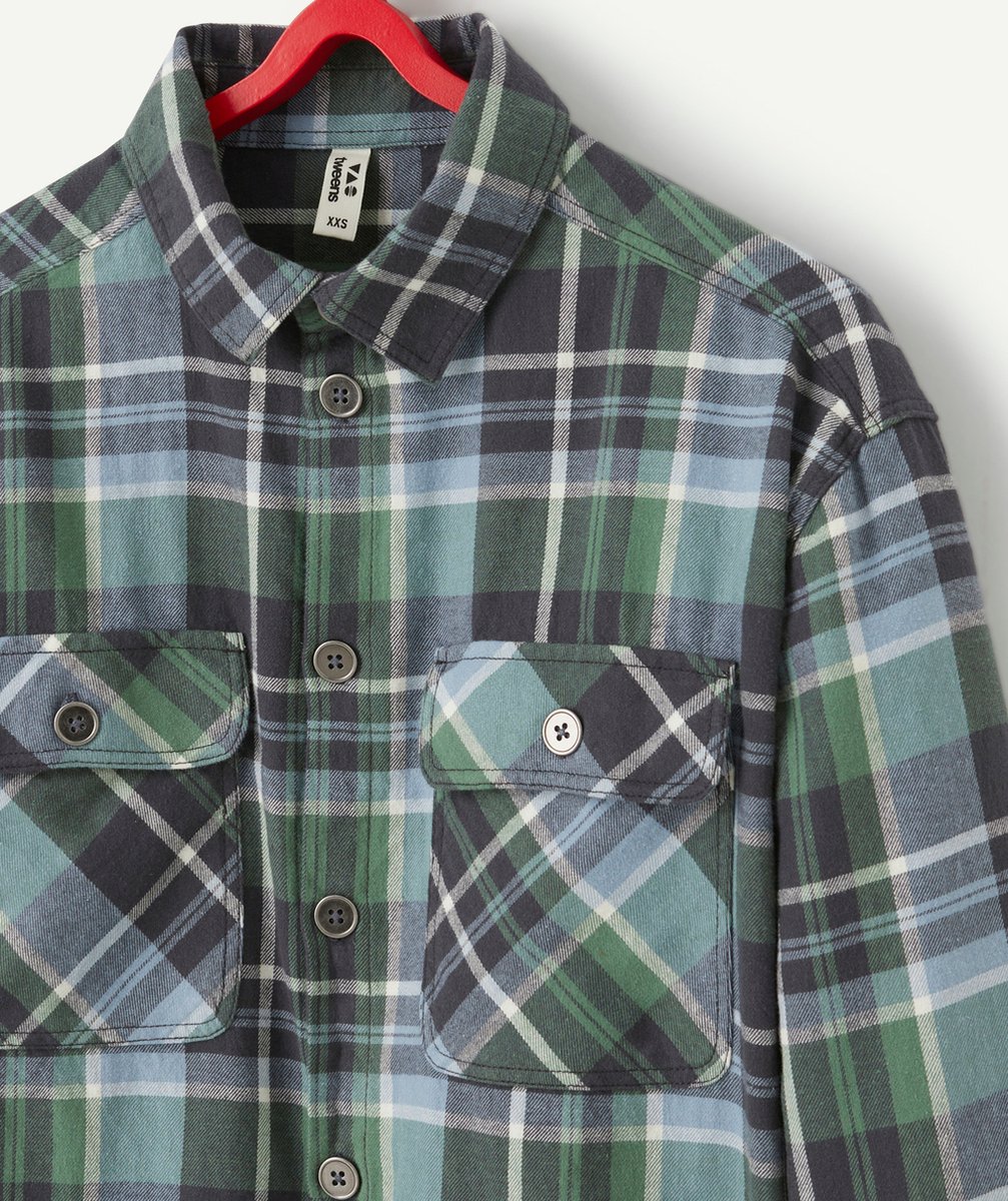 CHEMISE À CARREAUX GARÇON BLEU ET VERT AVEC POCHES
