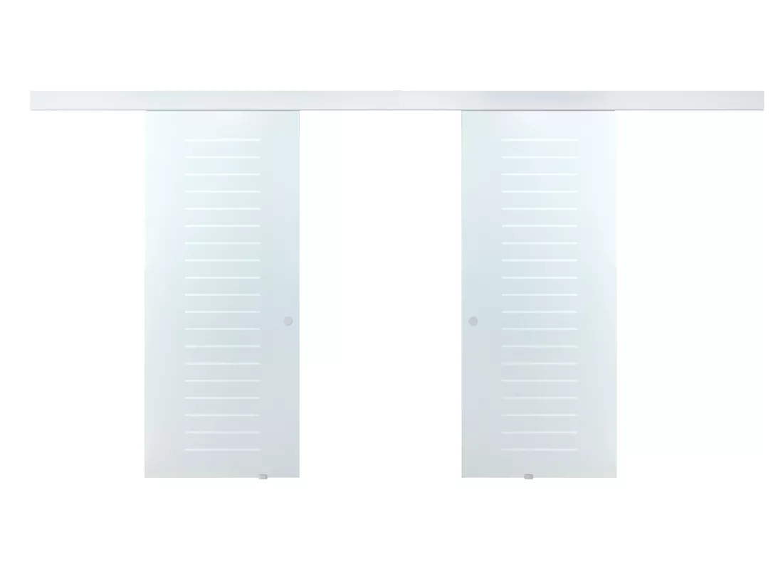 Porte coulissante double avec système en applique - 2 x H205 x L83 cm - Verre trempé dépoli - ASTANA