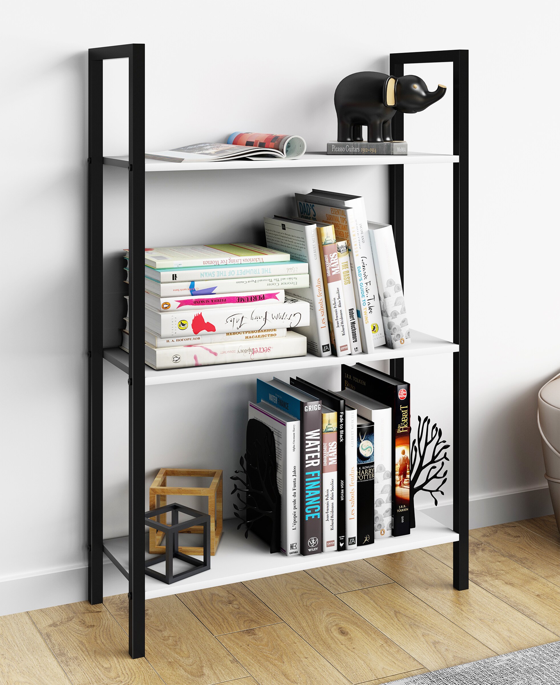 VCM Holz Metall Aufbewahrung Stand Regal Bücherregal Deko Bücher Standregal Flakos 3