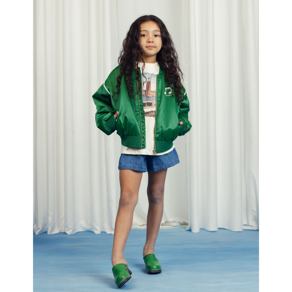 Køb Mini Rodini Green Note Chenille Satin Baseball Jakke