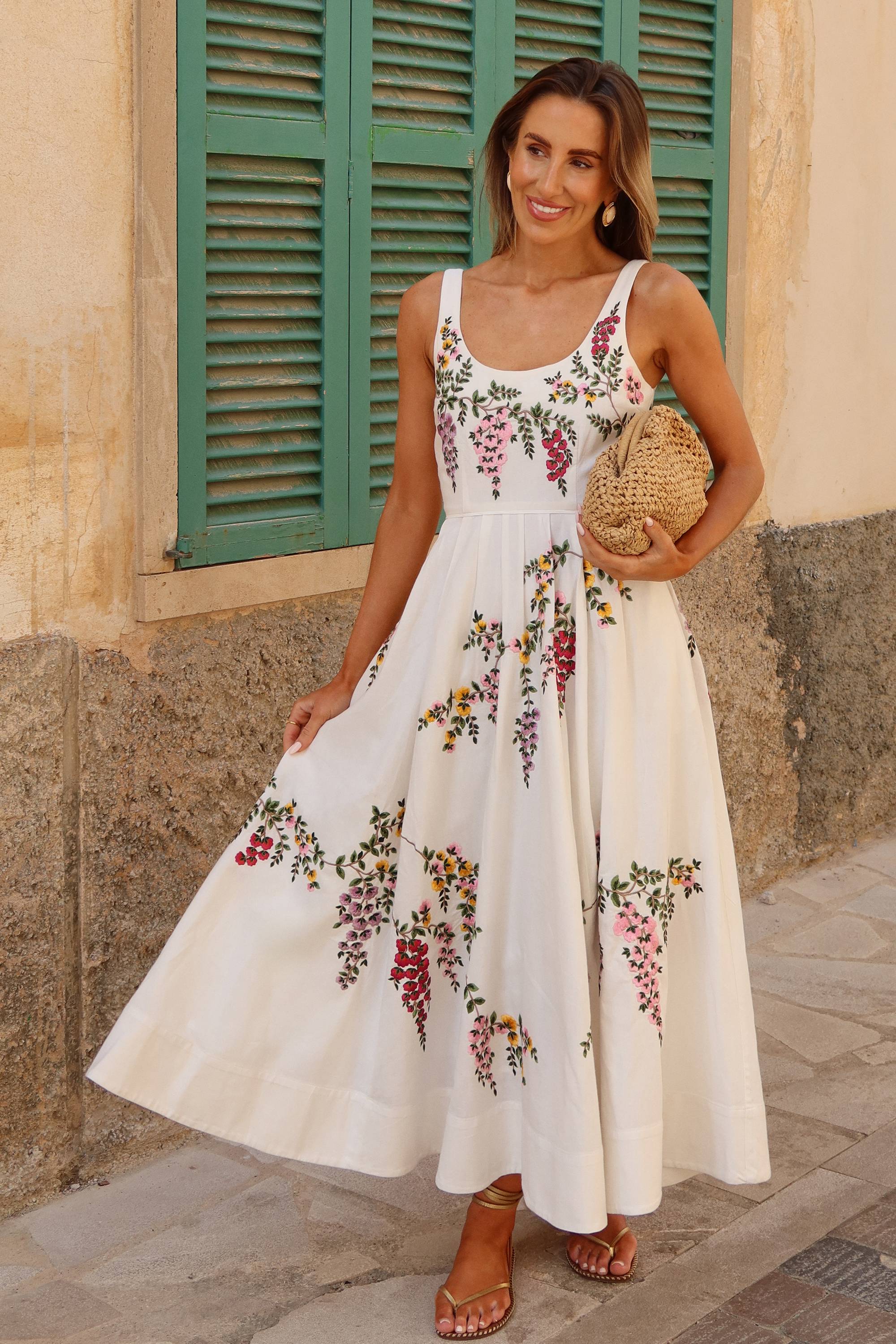 KarenMillen Robe de bal en coton et lin tissé à la broderie florale