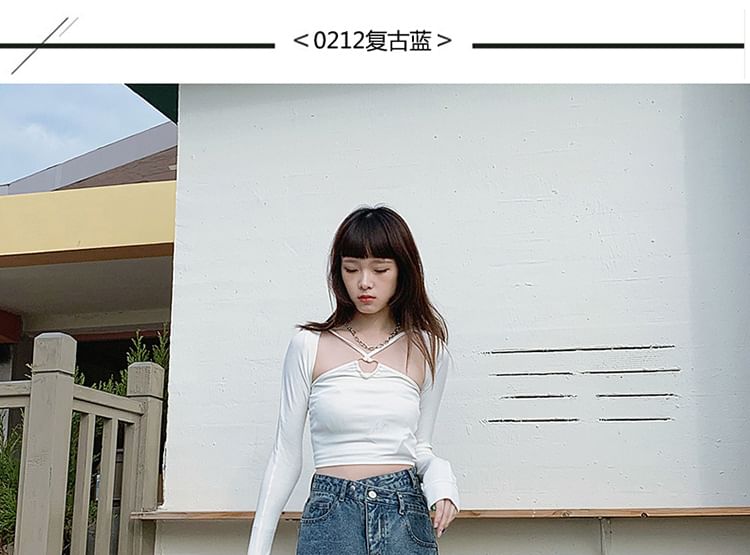 Denimot - Denim midi-kokerrok met hoge taille en split