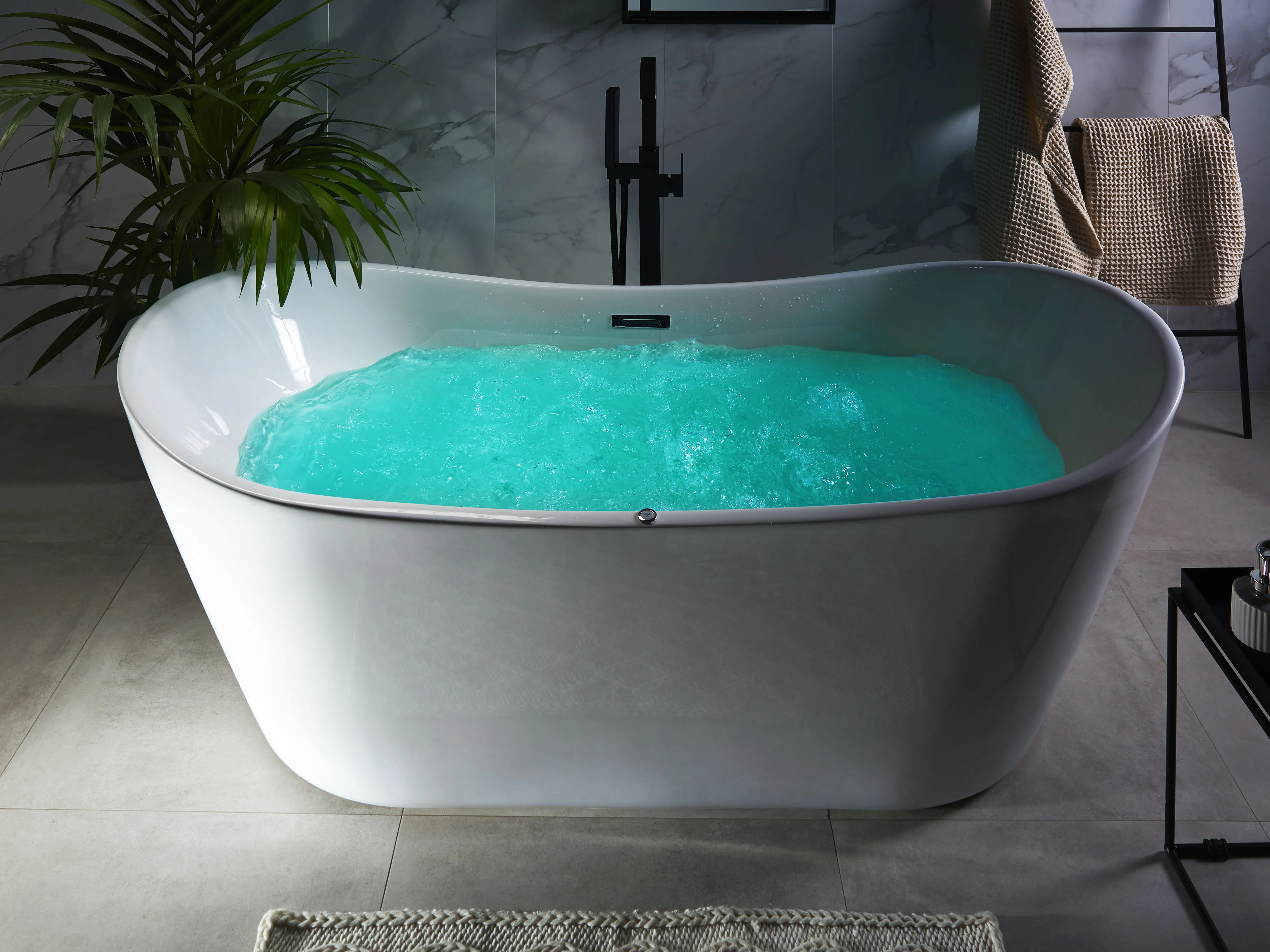 Vrijstaand bubbelbad met LED ANTIGUA 168 x 80 cm Wit