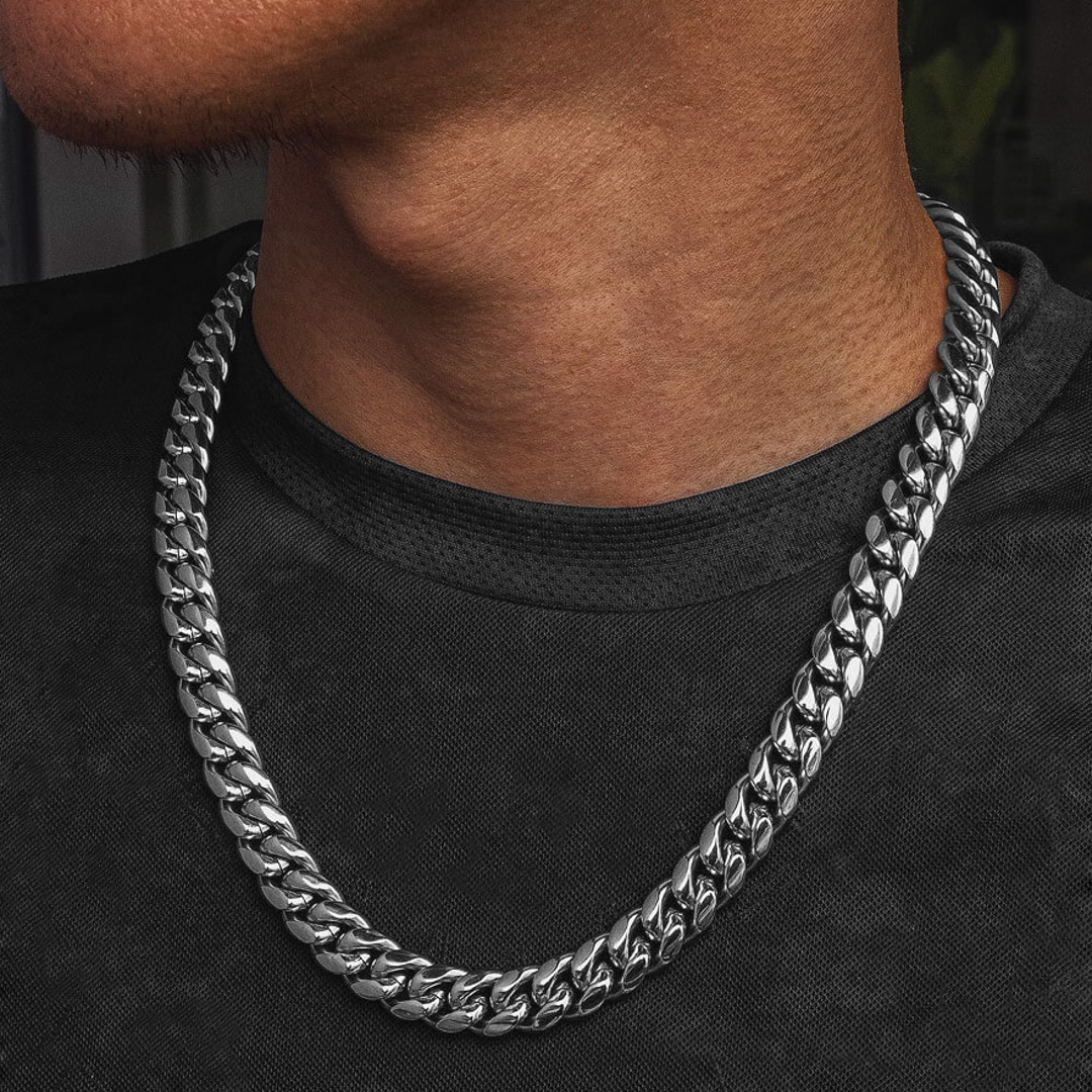 12mm Cuban Link Panzerkette silbrig