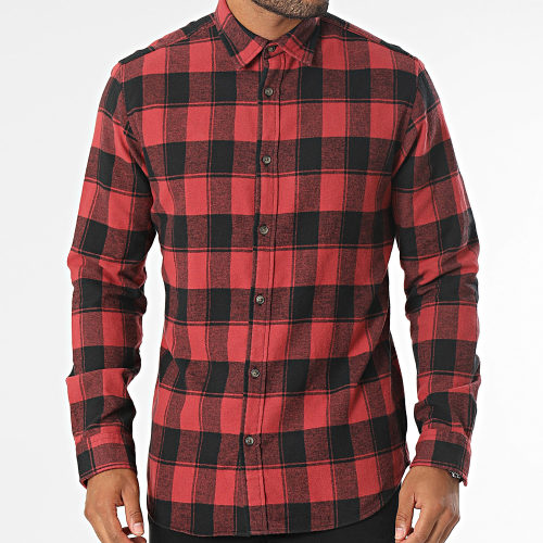 Chemise Manches Longues A Carreaux Oliver Rouge Noir