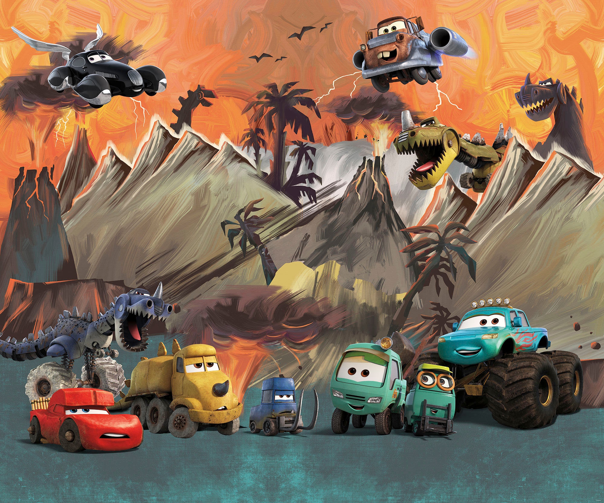 Komar Fototapete »Digitaldruck Vlies -  Cars Carosaurus - Grösse 300 x 250 cm« bedruckt glatt Kinderzimmer
