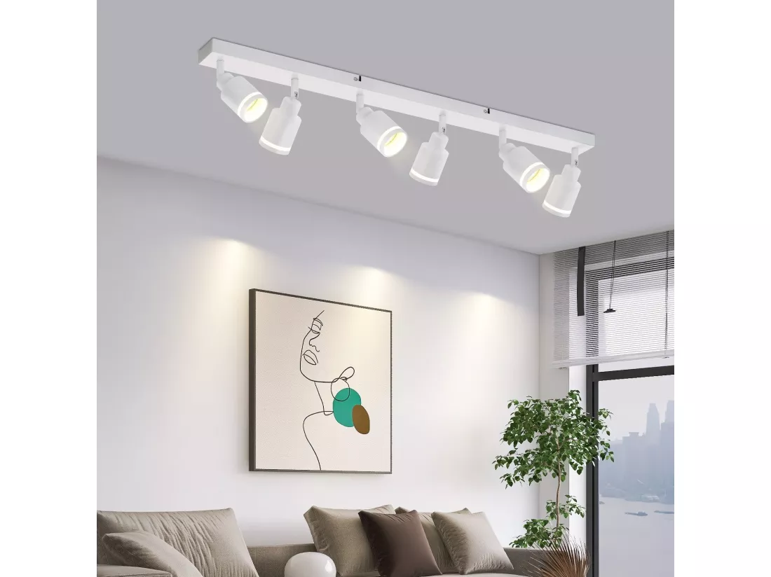 NETTLIFE Plafonnier Blanc moderne : 6 spots de plafond orientables, en métal, GU10 pour bureau, chambre, salle à manger, sans ampoule