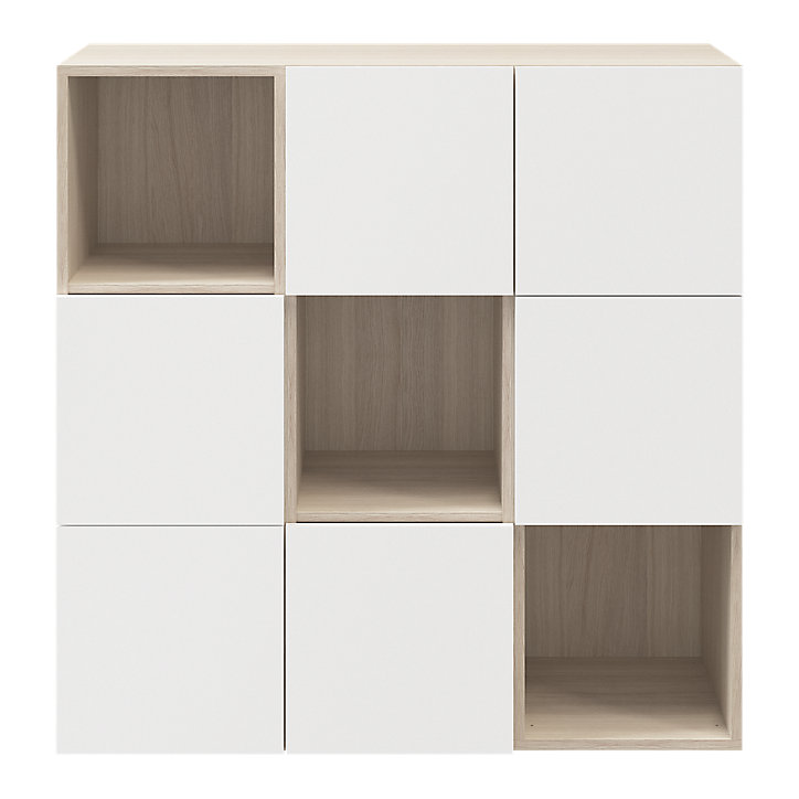 Étagère semi ouverte 9 cases effet chêne avec 6 portes blanches GoodHome Atomia H. 112,5 x L. 112,5 x P. 37 cm