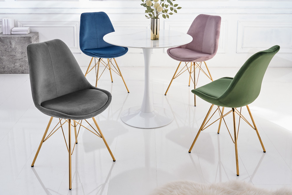 Design Stuhl SCANDINAVIA MEISTERSTÜCK dunkelgrau Samt goldene Beine