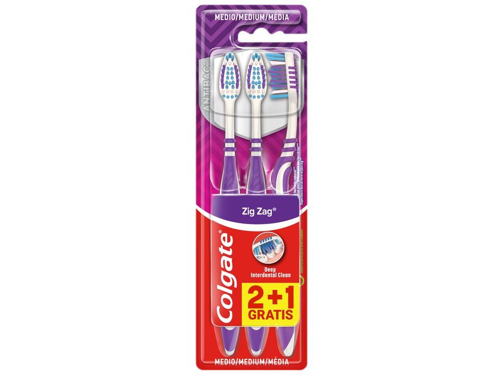 ESCOVA DE DENTES COLGATE ZIG ZAG MÉDIA PACK 3