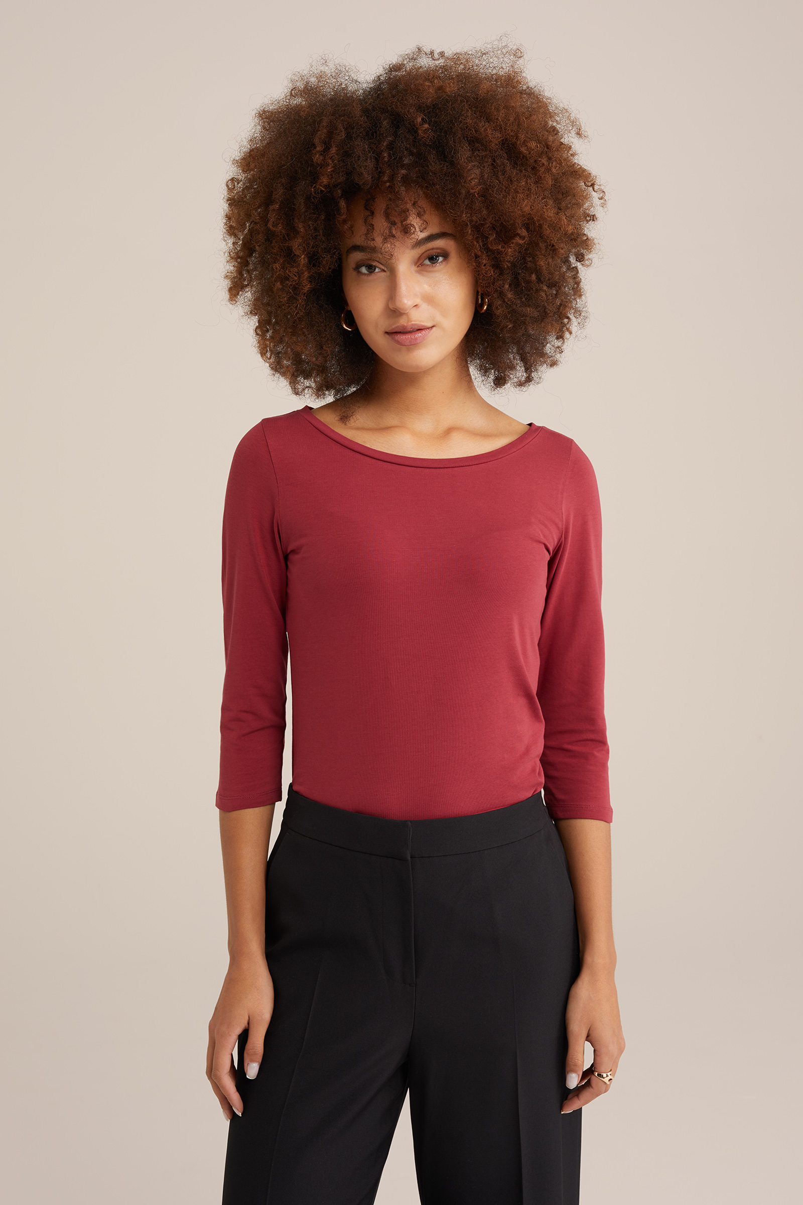 T-shirt met driekwart mouwen WE Fashion Rood