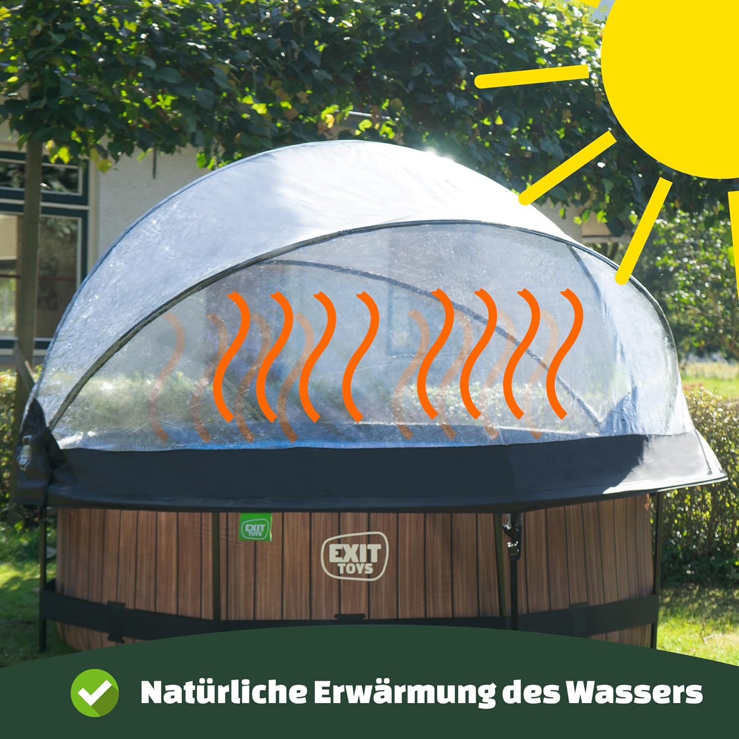 EXIT Toys Stone Pool mit Multifunktionale Abdeckung - ø488x122cm - Großer, Runder Rahmenpool mit Sandfilterpumpe und Poolleiter - Extra tiefer Pool - Für Sauberes und Warmes Poolwasser - Grau