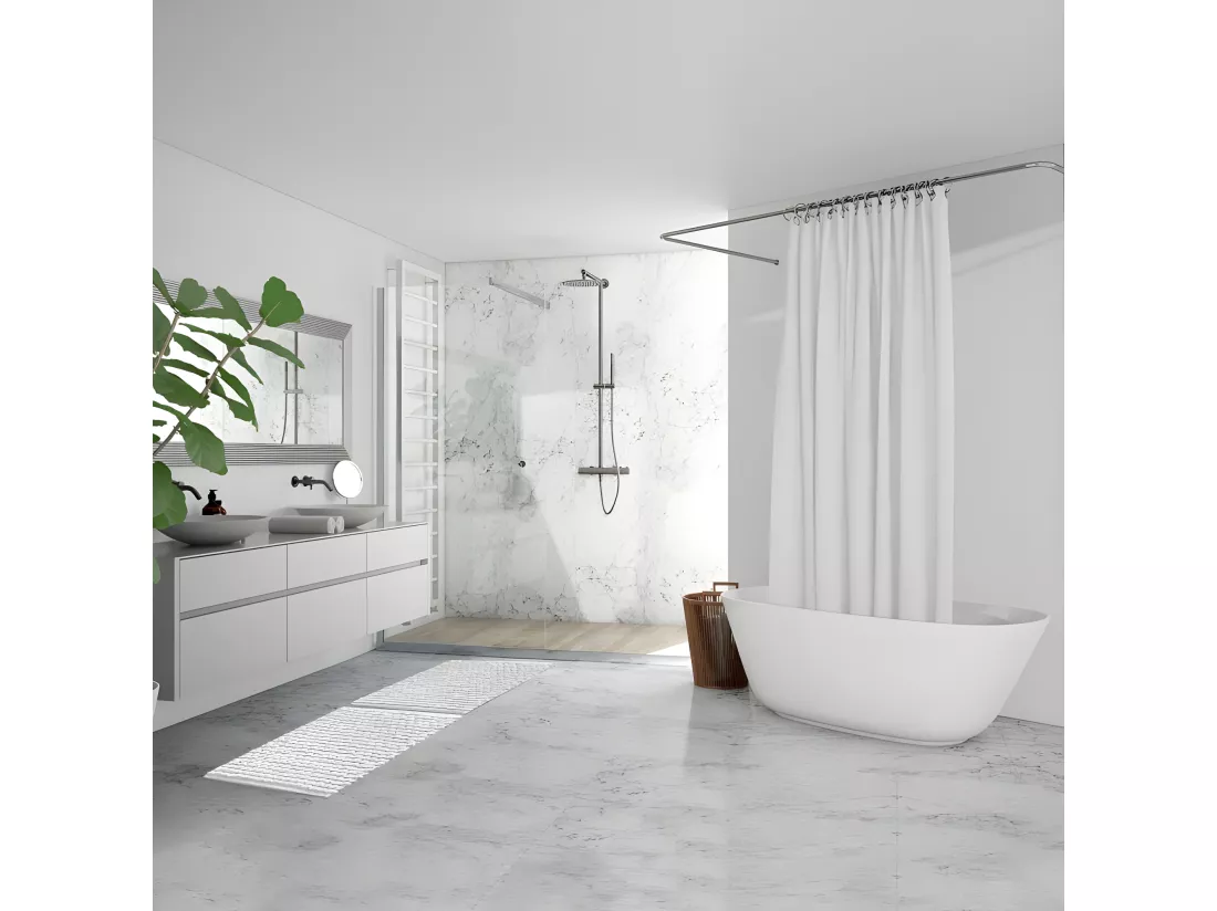 Lot 2 tapis de salle de bain 40 x 60 cm pompon blanc - MARIE