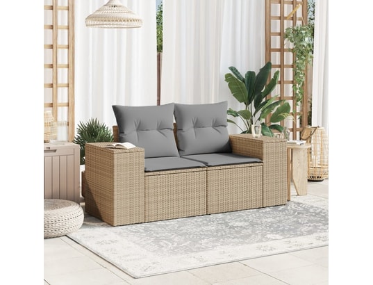 VIDAXL - Canapé de jardin avec coussins 2 places beige résine tressée