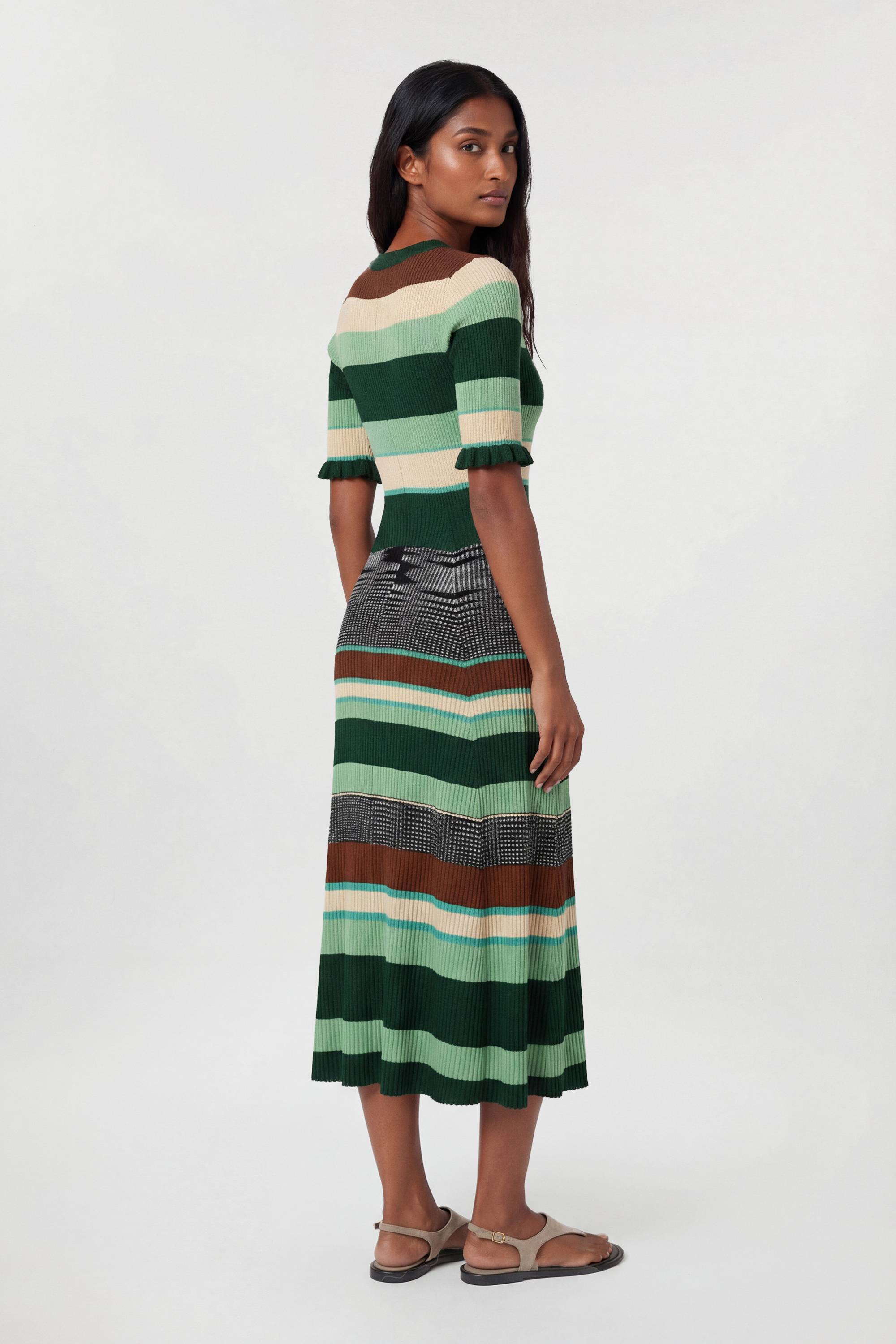 KarenMillen Robe Midi À Manches Courtes En Maille Jacquard À Rayures
