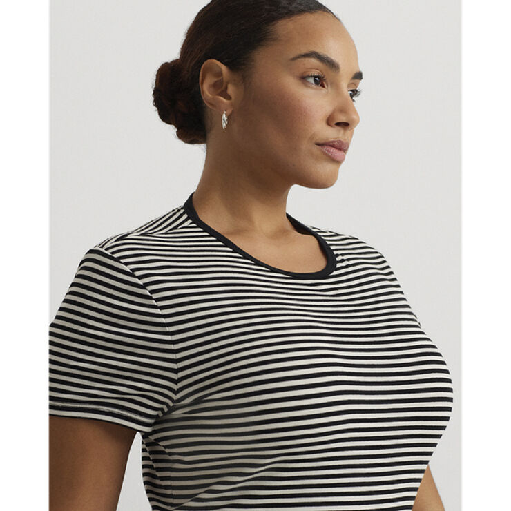 Lauren Ralph Lauren Striped Stretch Cotton Crewneck Tee Black/mascarpone cream