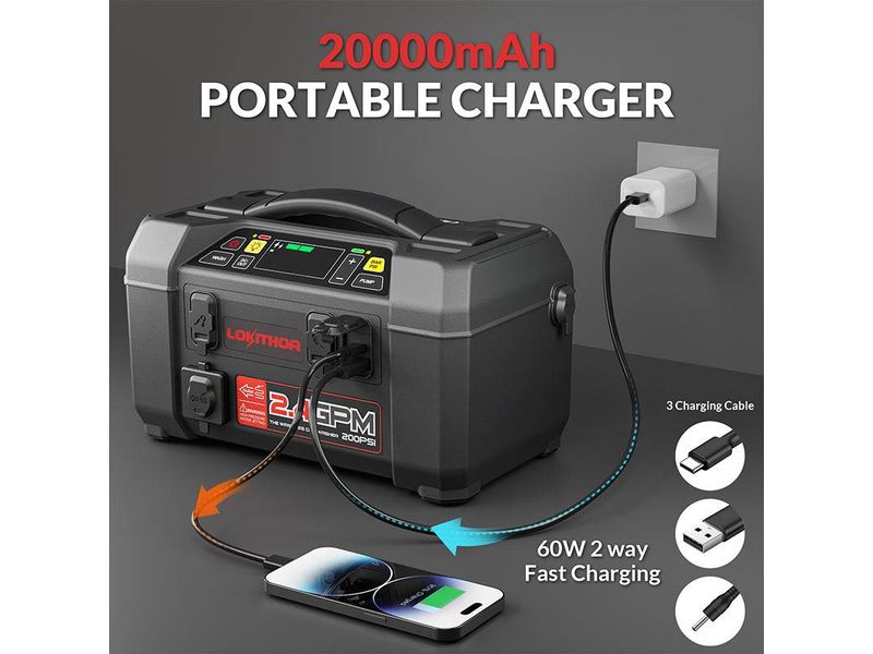 Lokithor Starthilfegerät 2500A mit Kompressor & Hochdruckre 5-in-1-Multifunktions-Starthilfegerät