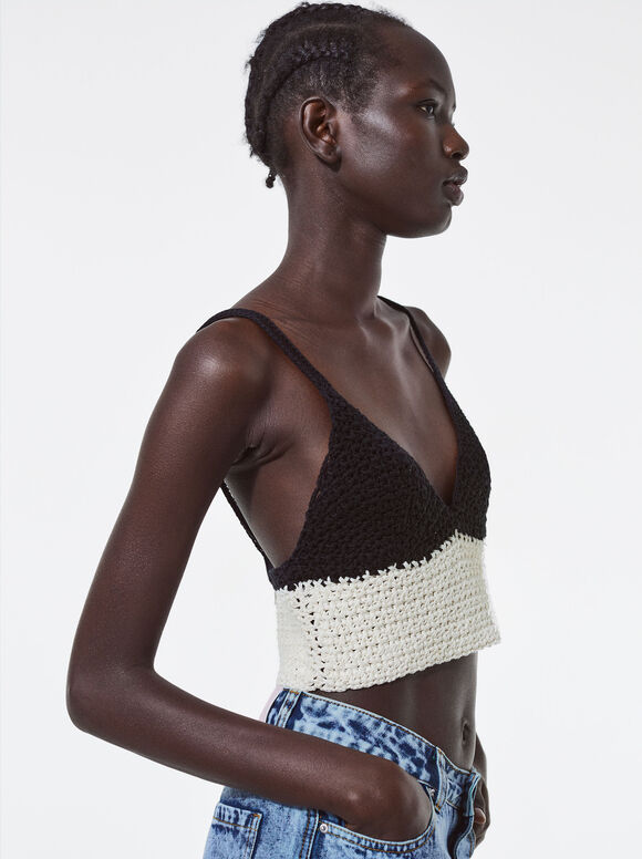 Top cropped de crochê - Multicolorido