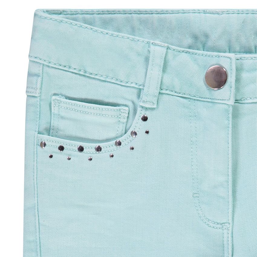 Jean slim uni en denim avec rivets décoratifs pour fille - Vert