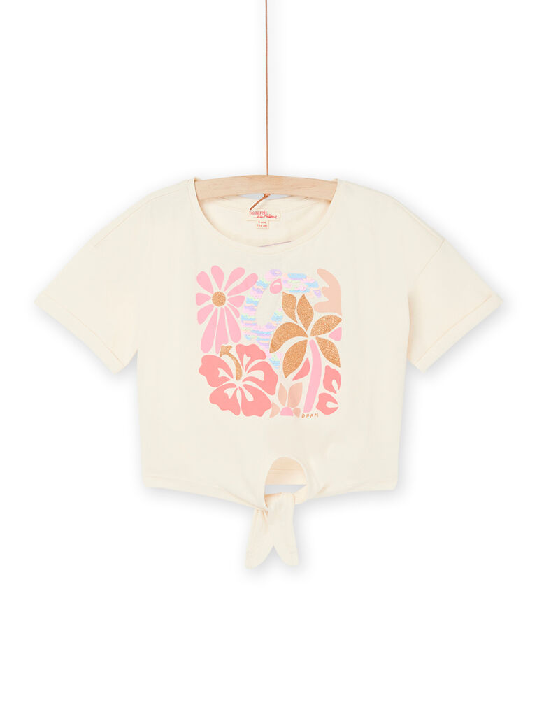 T-shirt écru foncé à motifs fleuris et perroquet