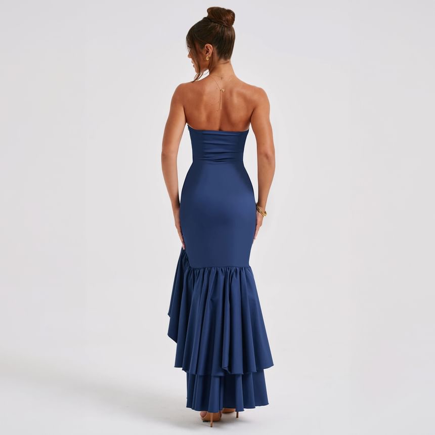 Rosesand - Strapless maxi-jurk met ruches en effen zoom