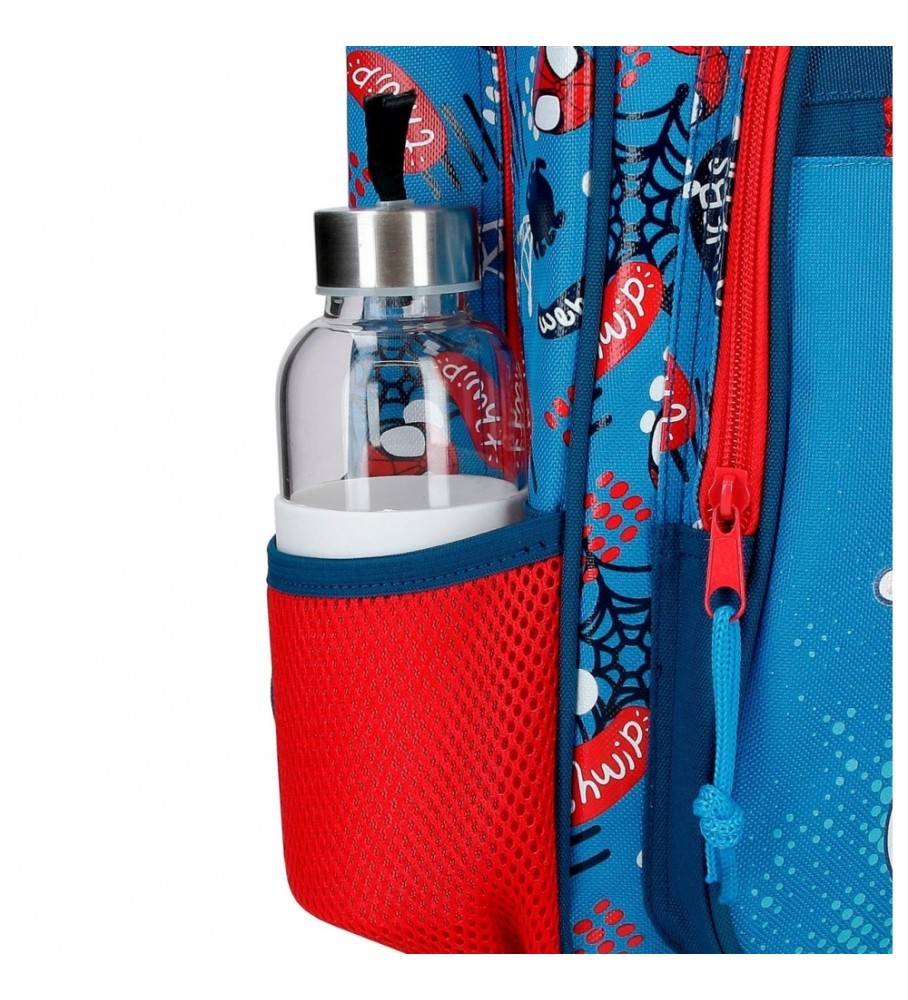 Mochila Joumma Bags Spidey Go Webs Go 38cm com carrinho azul
