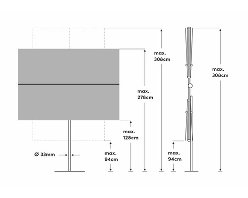 Suncomfort FlexRoof marktparasol, parasol 210 x 150 cm, aurora rood