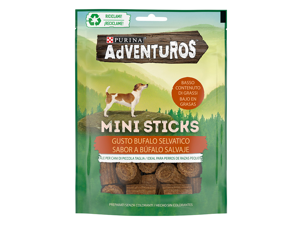 SNACKS PARA CÃO ADVENTUROS PURINA MINI STICKS COM BÚFALO 90G
